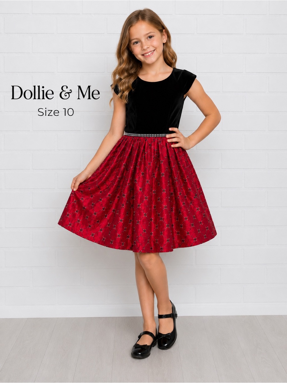 Dollie & Me Girls Holiday Party Dress Red Black Size 10 Velvet Sparkle